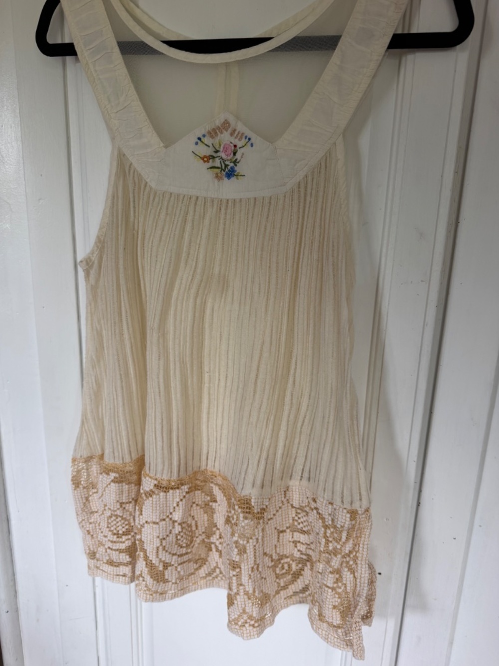Free People Ivory Sheer Embroidered Lace Boho Tank Top L - Picture 7 of 10